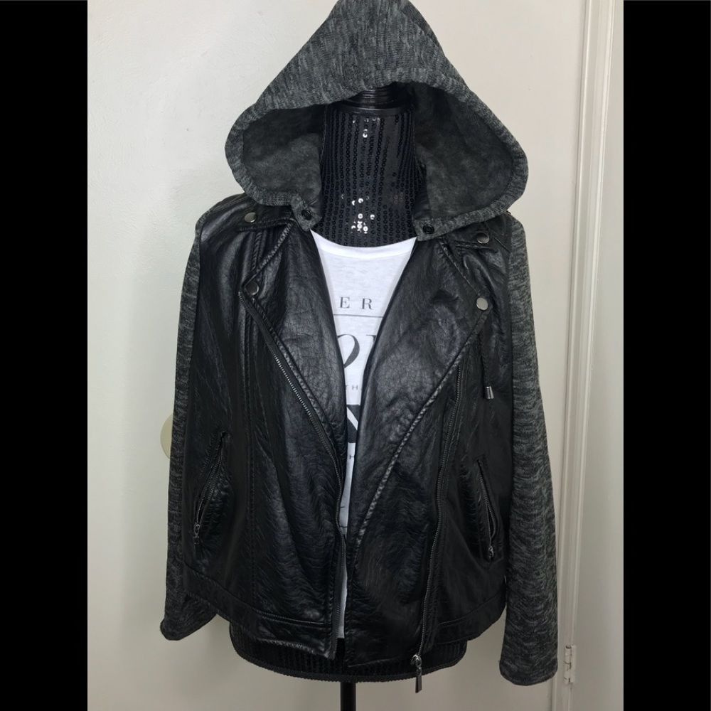 J2 Junior Knit sleeve faux-leather jacket